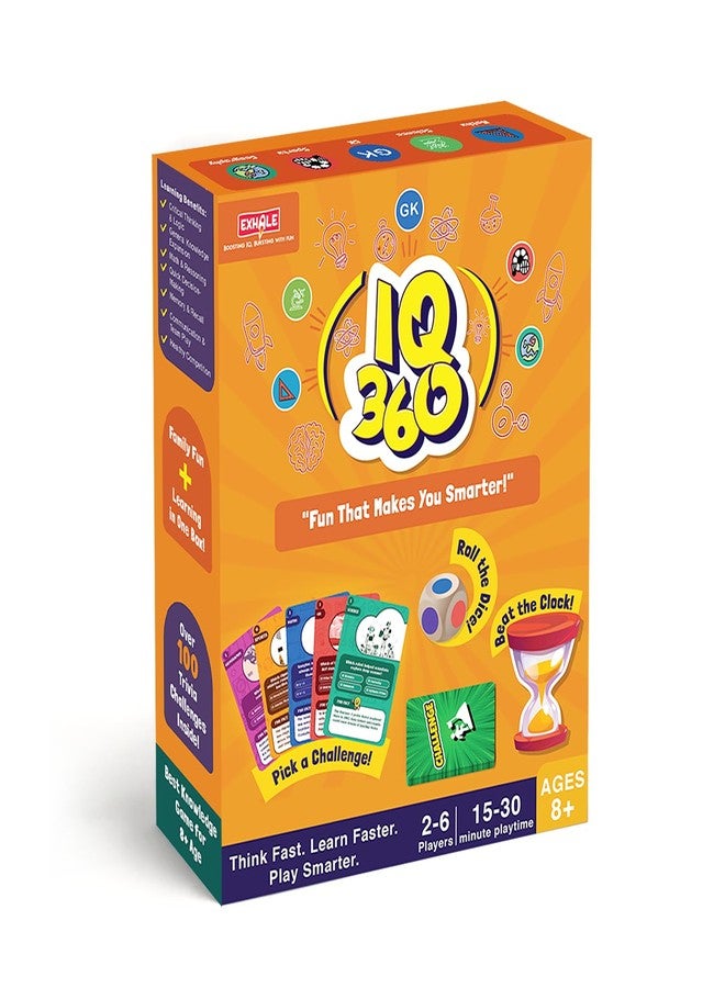 EXHALE IQ 360 Trivia Board Game for Kids & Families | Fun Educational Learning Toy with 100+ Challenges, Dice & Timer | Brain Teaser Card Game for Ages 8+, 2-6 Players, Family Party Game Night - Image 1